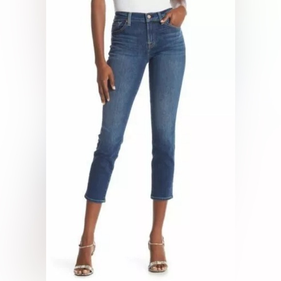 7 For All Mankind Roxanne Crop Skinny Denim Blue Jeans Pants Women’s Size 26 - Picture 1 of 10